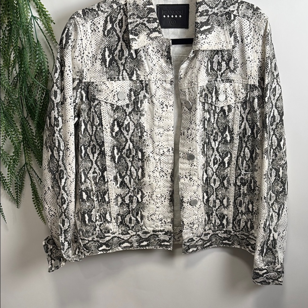 Blank NYC Black and White Snake Print Jean Jacket